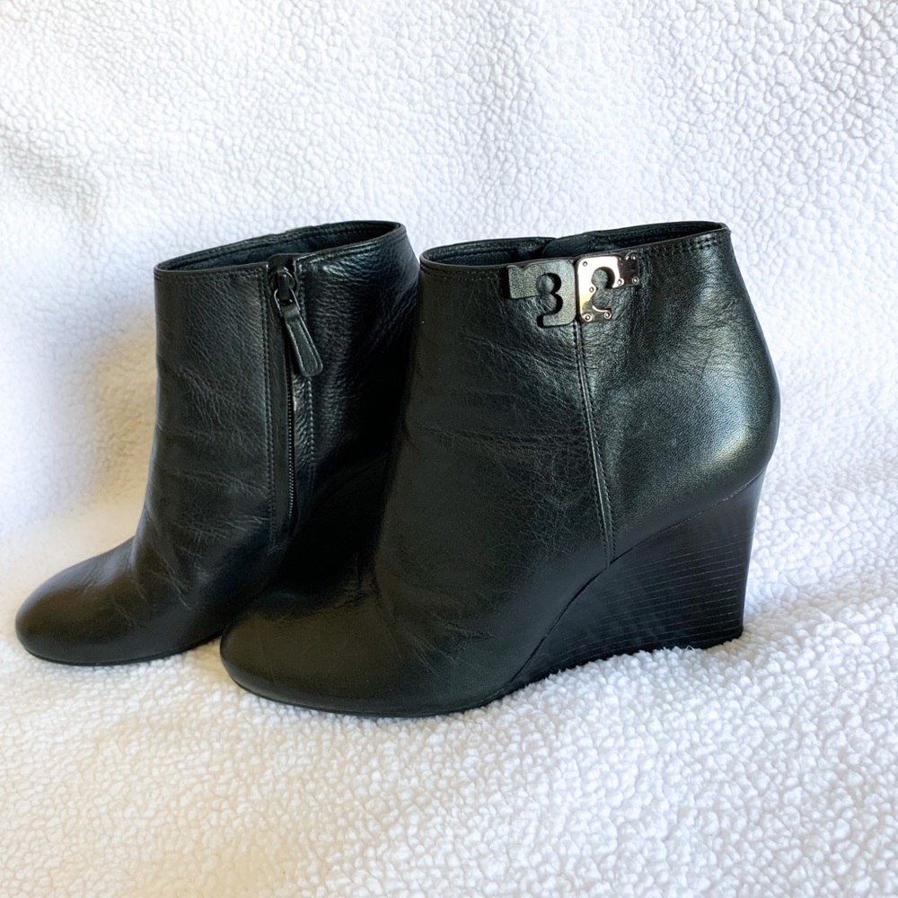 Tory Burch Lowell Black Leather Wedge Booties